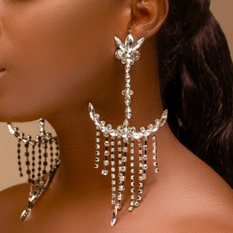 Women Accessories In Amazon - Amazon hot-selling rhinestone exaggerated earrings women,