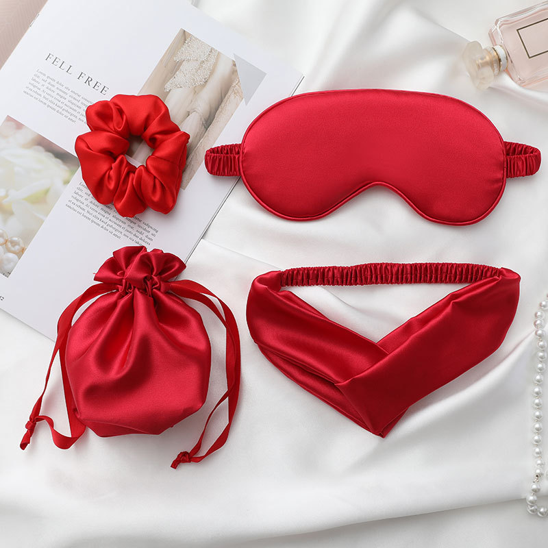 4Pcs Silk Eye Mask Hair Band S - огляд і ціна Scrunchie Satin Set